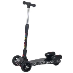 HOMCOM 3-kolesni skuter za malčke 3-6 let, zložljiv, nastavljiv z glasbo, osvetljenimi kolesi in raketami, črn
