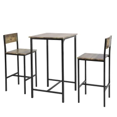 SoBuy komplet barske mize z dvema stoloma z vzorcem iz češnjevega lesa v industrijskem slogu