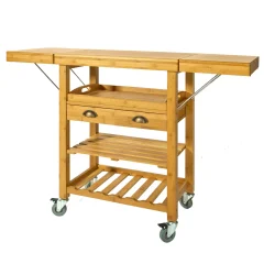 SoBuy kuhinjski voziček z zložljivo delovno površino v barvi lesa v kmečkem slogu