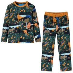 Otroška pižama z dolgimi rokavi temno zelena 128