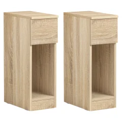 SoBuy komplet 2 ozkih nočnih omaric v barvi lesa v stilu minimalizma