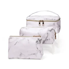 3-delni komplet nepremočljive PU kozmetične torbice, ženska kozmetična torbica z vzorcem marmorja, potovalna torba za shranjevanje