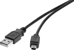 Renkforce USB 2.0 [1x moški konektor USB 2.0 tipa A - 1x moški konektor USB 2.0 tipa mini B] 0.15 m črna pozlačeni konektorji Renkforce USB kabel USB