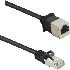 Renkforce RF-4394127 RJ45 omrežni kabel\, Patch kabel CAT 5e F/UTP 5.00 m črna podaljšek z zaščitnim zapornim zatičem\, pozlačeni konektorji 1 kos