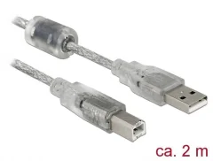 Delock USB kabel USB 2.0 USB-A vtič\, USB-B vtič 2.00 m transparentna s feritnim jedrom 83894