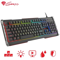 GENESIS RHOD 400RGB Anti-Ghosting osvetlitev v 7 barvah, multimedijska vodoodporna gaming tipkovnica