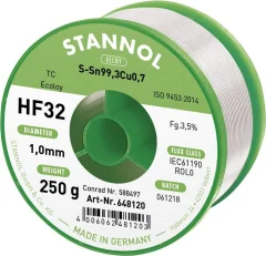 Neosvinčena žica za spajkanje Stannol HF32 3500 Sn99Cu1 250 g 1.0 mm