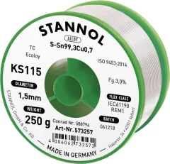 Stannol KS115 spajkalna žica\, neosvinčena tuljava Sn99\,3Cu0\,7 250 g 1.5 mm Neosvinčena žica za spajkanje Stannol KS115 SN99Cu1 250 g 1.5 mm