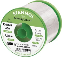 Stannol Ecology TS spajkalna žica\, neosvinčena tuljava Sn95\,5Ag3\,8Cu0\,7 REL0 500 g 1 mm