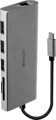 LINDY 43278 USB-C® pretvornik [1x moški konektor USB-C® - 3x USB 3.2 gen. 1 vtičnica A (USB 3.0)\, ženski konektor VGA\, ženski konektor HDMI\, RJ45 vtičnica\, ženski konektor USB-C®\, reža