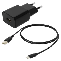 Omrežni polnilnik 5 W, USB 1A Micro-USB kabel 1 m, varno polnjenje - crn