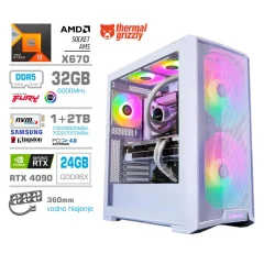 Računalnik MEGA TWR S10 R9-7950X3D/RTX4090/32GB-DDR5/1TB-4.0/2TB-4.0/1000W/Brez OS/bela RGB