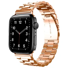 Cadorabo iz nerjavečega jekla zapestnica, združljiv z Apple Watch (serija 7/8) 45 mm, (SE / serija 4 /5 /6) 44 mm in (serija 1/2/3) 42 mm v rožnem zlatu - Nadomestni trak, primeren za vašo p