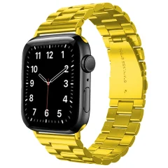 Cadorabo iz nerjavečega jekla zapestnica, združljiv z Apple Watch (serija 7/8) 45 mm, (SE / serija 4 /5 /6) 44 mm in (serija 1/2/3) 42 mm v zlatu - nadomestni trak, primeren za vašo pametno