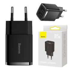 Kompaktni hitri polnilec Baseus, 2x USB, 10,5 W (črn)