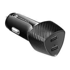 Avtomobilski polnilec 2 vhoda USB-C 40 W, vžigalnik za cigarete z napajanjem 3.0, Forcell - karbonsko crna