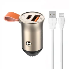 LDNIO C509Q USB, USB-C 30W Avtopolnilec + Lightning kabel Kabel