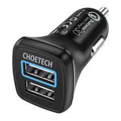 Avto polnilec Choetech C0051, 30W QC 3.0 Dual Ports (črn)