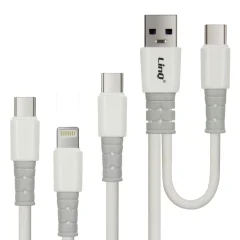 Kabel 5 v 1, dvojni vhod USB / USB-C v USB-C Lightning Micro-USB LinQ - bel