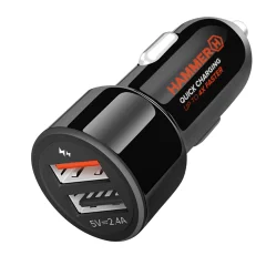 Avtopolnilec HAMMER 30W, 2x USB vžigalnik za cigarete, polnilna crpalka Express by Mediatek - crna