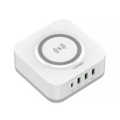 LDNIO AW004, 3x USB + USB-C, 32W (bel) brezžični indukcijski polnilec