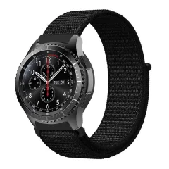 Cadorabo Nylon WristBand 22 mm, združljiv s Samsung Galaxy Gear S3 / Gear 2 v črni barvi - Nadomestni trak za Huawei Watch GT za Watch 2 Pro za Ticwatch Pro za Pepple Time za Amasfit Pace it