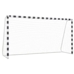 vidaXL Nogometni gol 300x160x90 cm kovinski črn in bel