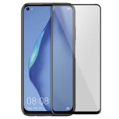 Huawei P40 Lite 9H Beveled Tempered Glass Film, Full Adhesion - Transparent Black Outline