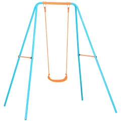 Outsunny Vrtni gugalnik za otroke 3-8 let iz jekla in PE s sedežem in klini, 163x145x181 cm, modra in oranžna