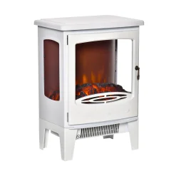 HOMCOM Električni kamin z učinkom plamena in tremi odprtimi stranicami, nastavljiva temperatura 900W-1800W, pokriva 20-25m², 39x26x54,8cm, bela