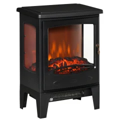 HOMCOM Električni kamin z učinkom plamena s tremi odprtimi stranicami, nastavljiva temperatura 900W-1800W, pokrov 20-25m², 39x26x54,8cm, črna, črna