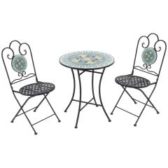 Outsunny Vrtni set iz 3 kosov mozaika, okrogla zunanja stranska miza z 2 kovinskima zložljivima stoloma, zelena