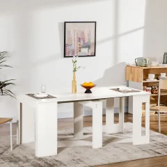 HOMCOM zložljiva jedilna miza za omejene prostore, 180x85x75 cm, bela, za največ 6 oseb, iverna plošča in jeklo
