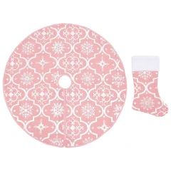 vidaXL Razkošna podloga za novoletno jelko z nogavico roza 122 cm