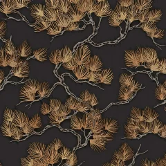 DUTCH WALLCOVERINGS Tapeta borovci črna in zlata