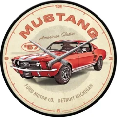 Retro stenska ura, premer 30 cm Ford Mustang - GT 1967 Red