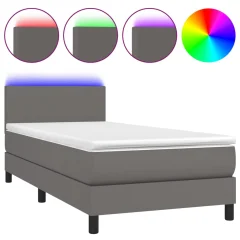 vidaXL Box spring postelja z vzmetnico LED siva 80x200 cm umetno usnje