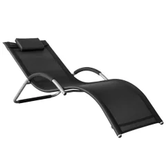 SoBuy zunanji vrtni sprostitveni stol recliner sunlounger v črni barvi v obalnem slogu