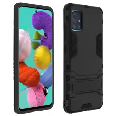 Etui iz dveh materialov za Samsung Galaxy A51, odporen proti udarcem, zbirka Kickstand - crn