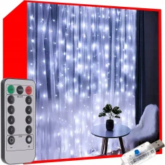 Novoletne lučke svetlobna zavesa 300 LED hladno bela 8 funkcij 290x290cm USB