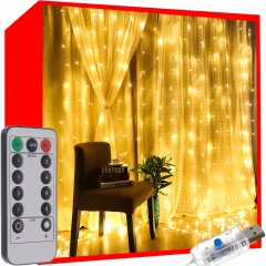 Novoletne lučke svetlobna zavesa 300 LED toplo bela 8 funkcij 290x290cm USB