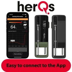 HerQs - Double Max - Termometer za žar - Kuhinjski termometer, žar, digitalni, temperatura jedra, termometer za meso, Bluetooth, aplikacija, brezžični