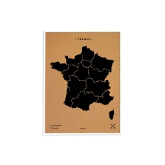 Zemljevid iz plute - Woody Map Natural France / 60 x 45 cm / črno / bel okvir