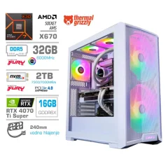 Računalnik MEGA TWR S10 R7-7800X3D/RTX4070Ti Super/32GB-DDR5/2TB-4.0/1000W/Brez OS/bela RGB