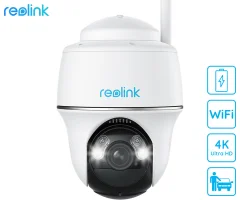 Reolink Argus PT ULTRA IP kamera, 4K Ultra HD, WiFi, baterija, vrtenje in nagibanje, IR nočno snemanje, LED reflektor, aplikacija, vodoodporna, dvosmerna komunikacija, bela