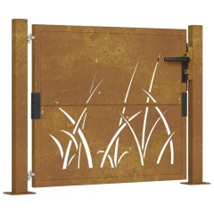 vidaXL Vrtna vrata 105x80 cm Corten jeklo dizajn trave