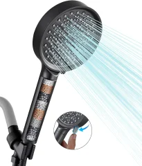 Handheld Filtered Shower Head, High Pressure 6 Spray Mode Shower Head with Filter, Water Softener Hard Water Filter Beads - Removes Chlorine - Reduces Dry Itchy Skin, Matte Black