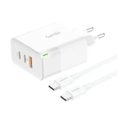 Foneng GAN65 USB-A, 2x USB-C GaN 65W omrežni polnilnik s kablom USB-C (bela)