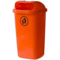 Ulični koš, mestni zabojnik za smeti, pritrjen na steber ali steno, DIN 50L - oranžen