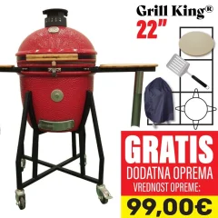 Grill King 22" keramični kamado žar s smokerjem in opremo, 56 cm